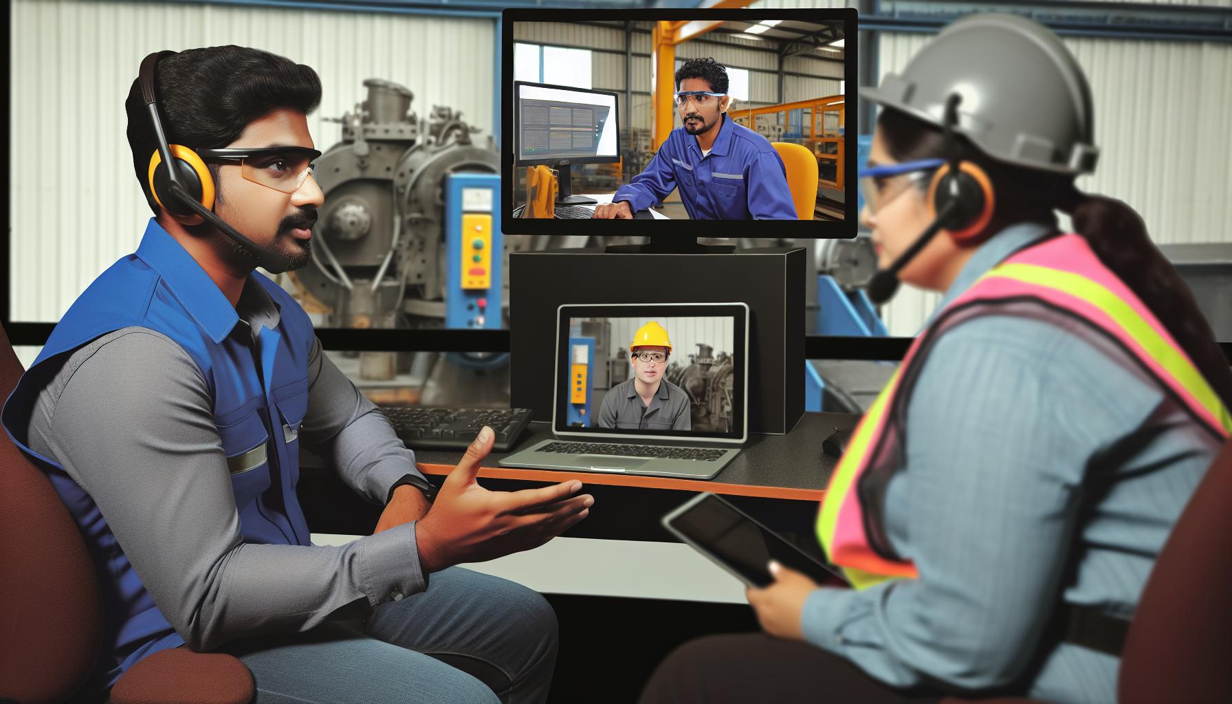 An photo of an help desk specialist supporting a field service engineer remotely